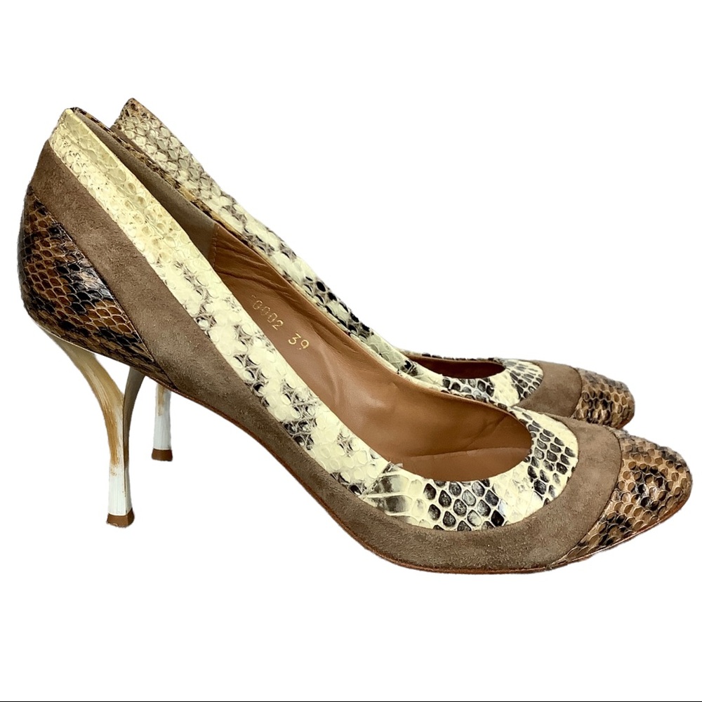Latitude Femme Brown Cream Snake Embossed Leather Heels EURO 39